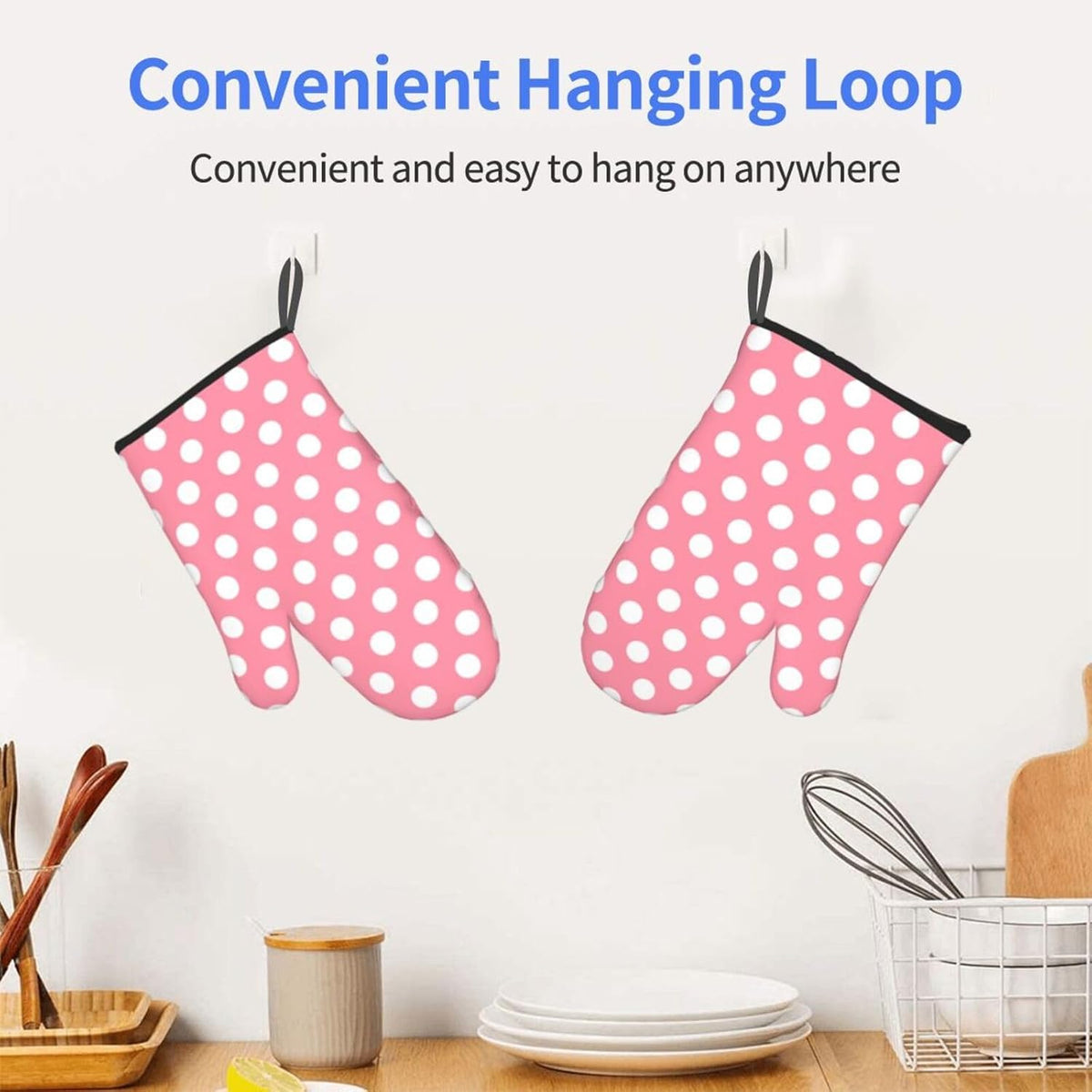 Light Pink Polka Dot Print (a) Oven Mitts for Women, Cute Kitchen aid Oven Mitts Heat Resistant with Cotton Lining