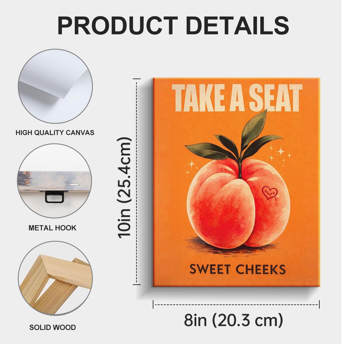 Funny Peach Bathroom Wall Art Print - Cute Peach Artwork Picture Wall Decor for Home Living Room Kitchen - Sweet Cheeks