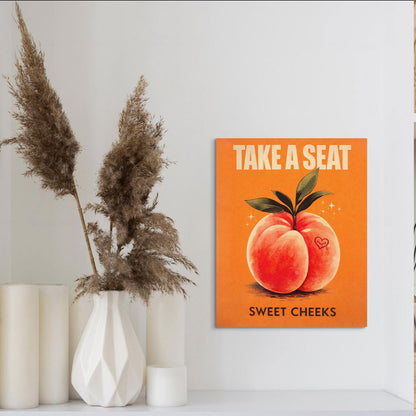 Funny Peach Bathroom Wall Art Print - Cute Peach Artwork Picture Wall Decor for Home Living Room Kitchen - Sweet Cheeks