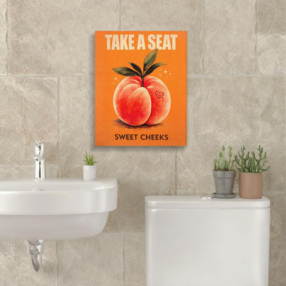 Funny Peach Bathroom Wall Art Print - Cute Peach Artwork Picture Wall Decor for Home Living Room Kitchen - Sweet Cheeks