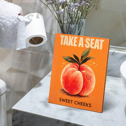 Funny Peach Bathroom Wall Art Print - Cute Peach Artwork Picture Wall Decor for Home Living Room Kitchen - Sweet Cheeks