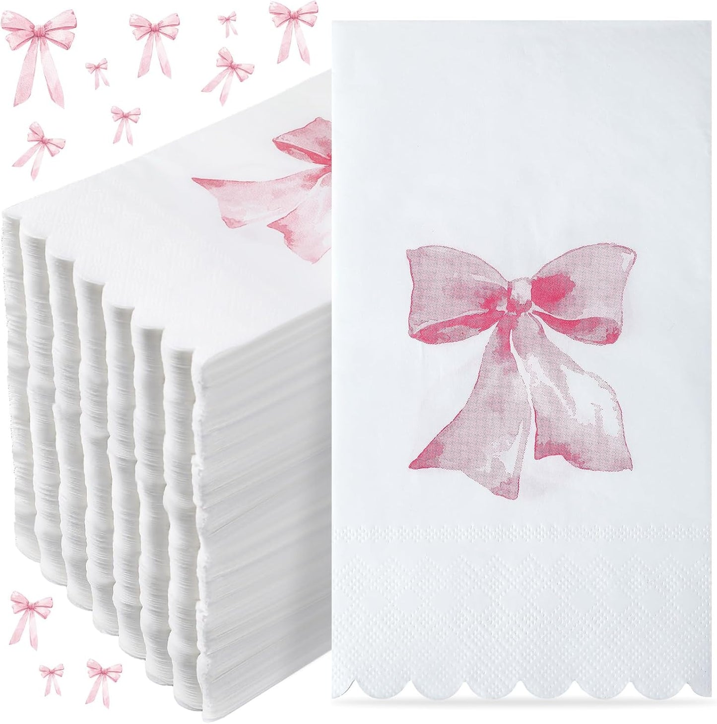 HunnmingRe 150 Pcs Bow Napkins for Decoupage 3 Ply Coquette Cute Party Supplies Bow Party Disposable Paper Napkins for Bachelorette Bridal Baby Shower Tea Wedding Birthday(Pink,Rectangle)