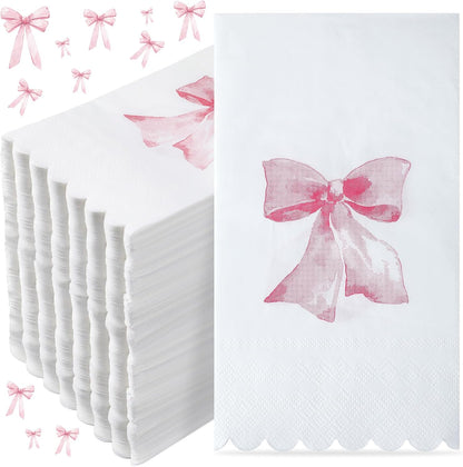 HunnmingRe 150 Pcs Bow Napkins for Decoupage 3 Ply Coquette Cute Party Supplies Bow Party Disposable Paper Napkins for Bachelorette Bridal Baby Shower Tea Wedding Birthday(Pink,Rectangle)
