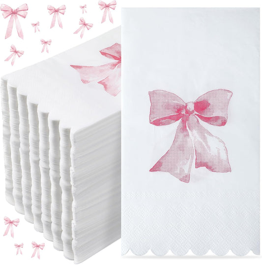 HunnmingRe 150 Pcs Bow Napkins for Decoupage 3 Ply Coquette Cute Party Supplies Bow Party Disposable Paper Napkins for Bachelorette Bridal Baby Shower Tea Wedding Birthday(Pink,Rectangle)