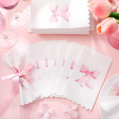 HunnmingRe 150 Pcs Bow Napkins for Decoupage 3 Ply Coquette Cute Party Supplies Bow Party Disposable Paper Napkins for Bachelorette Bridal Baby Shower Tea Wedding Birthday(Pink,Rectangle)