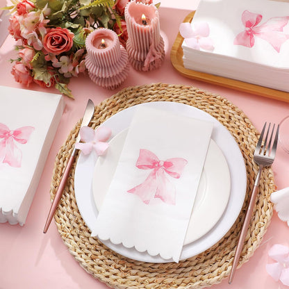 HunnmingRe 150 Pcs Bow Napkins for Decoupage 3 Ply Coquette Cute Party Supplies Bow Party Disposable Paper Napkins for Bachelorette Bridal Baby Shower Tea Wedding Birthday(Pink,Rectangle)