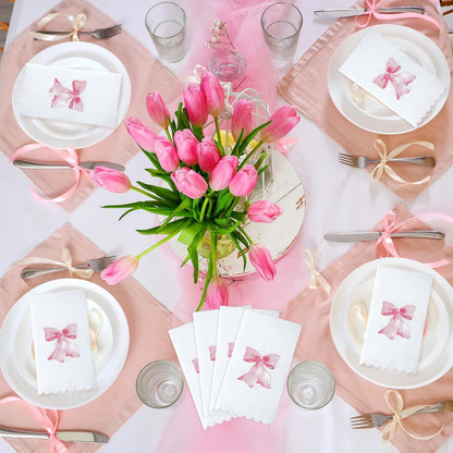 HunnmingRe 150 Pcs Bow Napkins for Decoupage 3 Ply Coquette Cute Party Supplies Bow Party Disposable Paper Napkins for Bachelorette Bridal Baby Shower Tea Wedding Birthday(Pink,Rectangle)