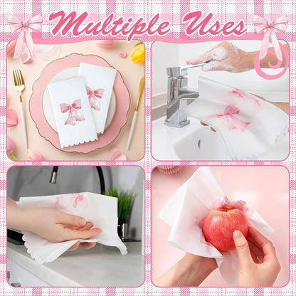 HunnmingRe 150 Pcs Bow Napkins for Decoupage 3 Ply Coquette Cute Party Supplies Bow Party Disposable Paper Napkins for Bachelorette Bridal Baby Shower Tea Wedding Birthday(Pink,Rectangle)