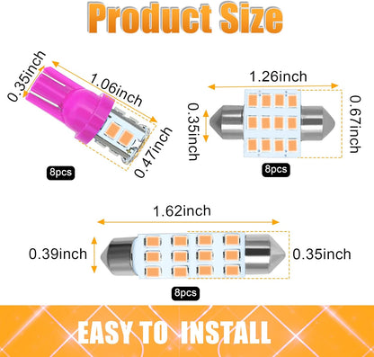 Car LED Bulb, Pink, 24 Sets, Compatible with All Vehicles, Wide Range of Applications, Easy Installation