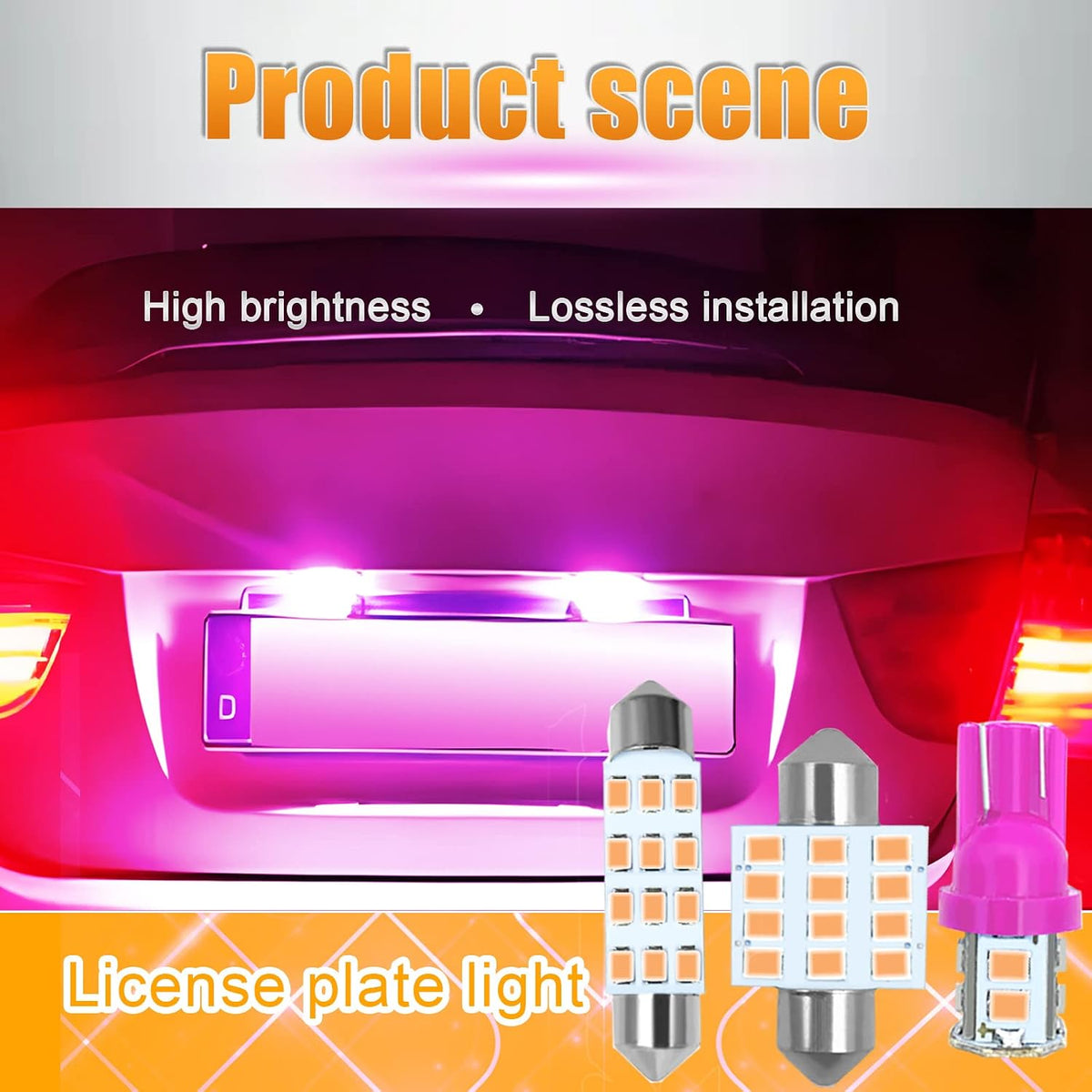 Car LED Bulb, Pink, 24 Sets, Compatible with All Vehicles, Wide Range of Applications, Easy Installation