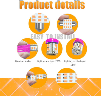 Car LED Bulb, Pink, 24 Sets, Compatible with All Vehicles, Wide Range of Applications, Easy Installation