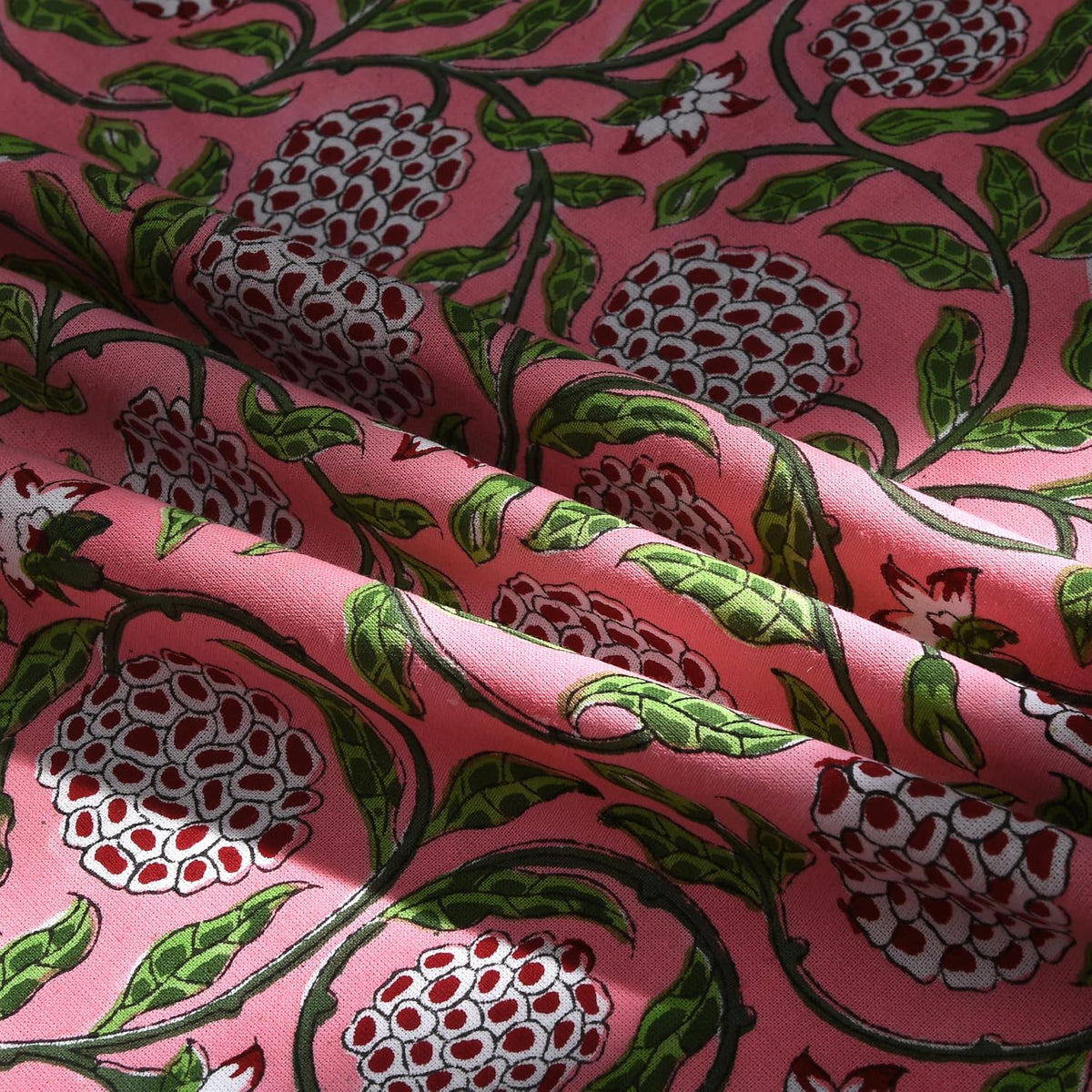 Round Tablecloth Hand Block Print 100% Cotton Reusable Strawberry Pink 90 Inch Table Cover Decorative Everyday Use for Dining, Home, Farmhouse Gift for Spring, Mother's Day