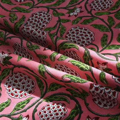 Round Tablecloth Hand Block Print 100% Cotton Reusable Strawberry Pink 90 Inch Table Cover Decorative Everyday Use for Dining, Home, Farmhouse Gift for Spring, Mother's Day