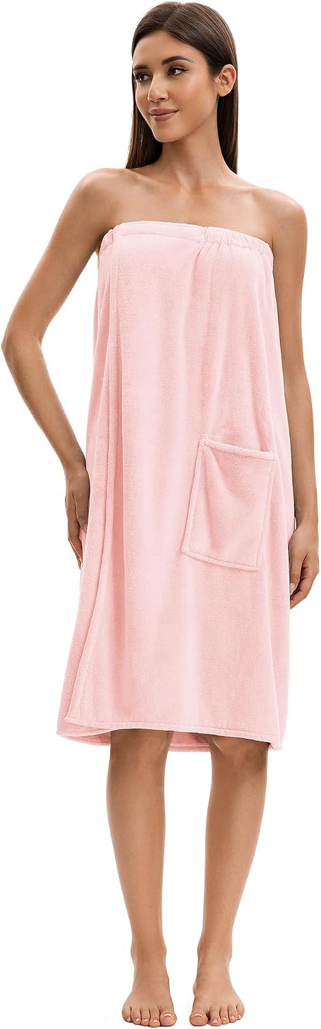 Towel Wrap For Women After Shower，Plush Bath Robe Female，Sauna Spa Wrap Around Towels With Pockets