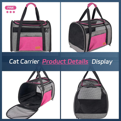 Large Cat Carrier for 20 lbs Pets - Soft Sided Breathable Mesh Travel Carrier, Airline Approved, Washable for Small Dogs Puppies, Foldable, Pink