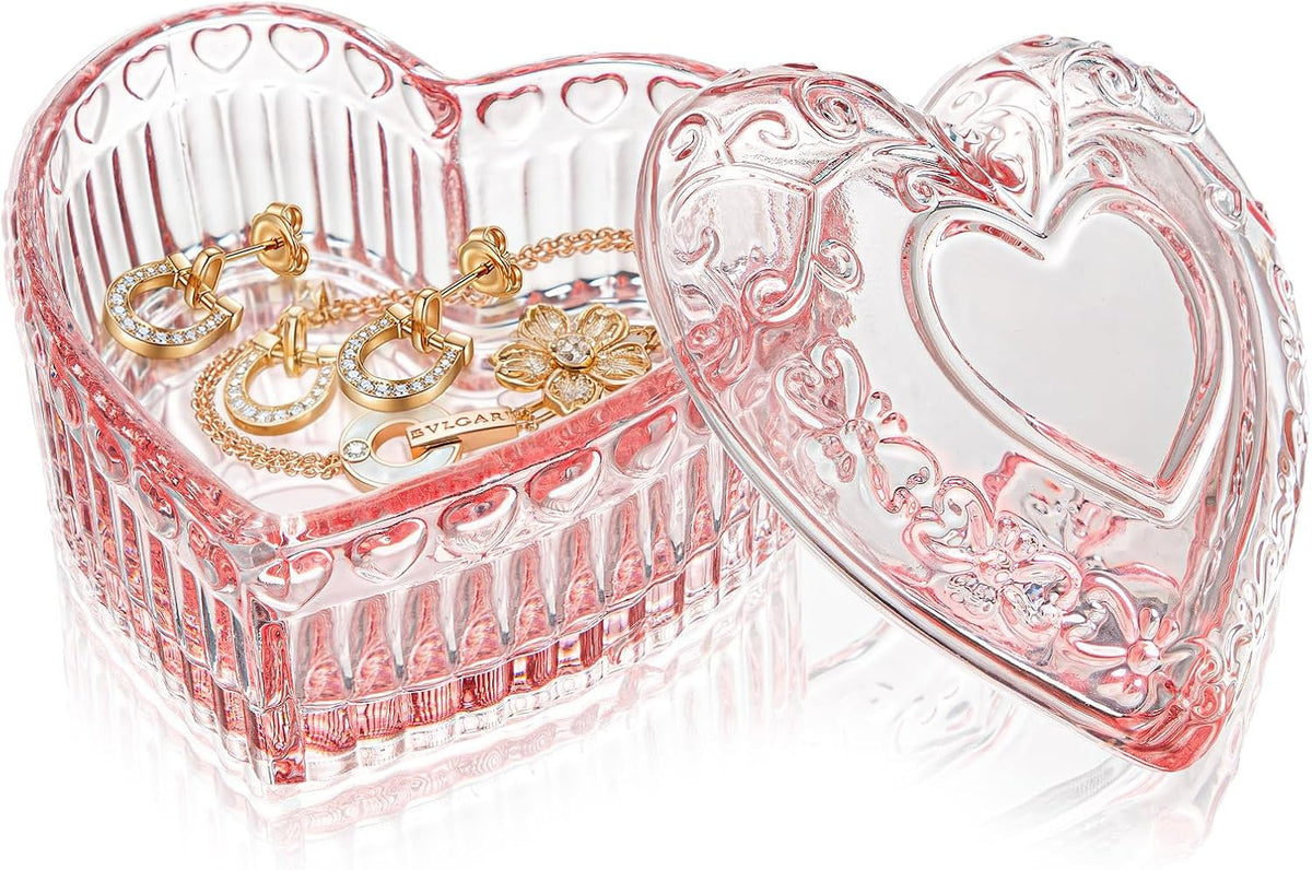 Pink Heart Shaped Jewelry Box, Heart Trinket Box