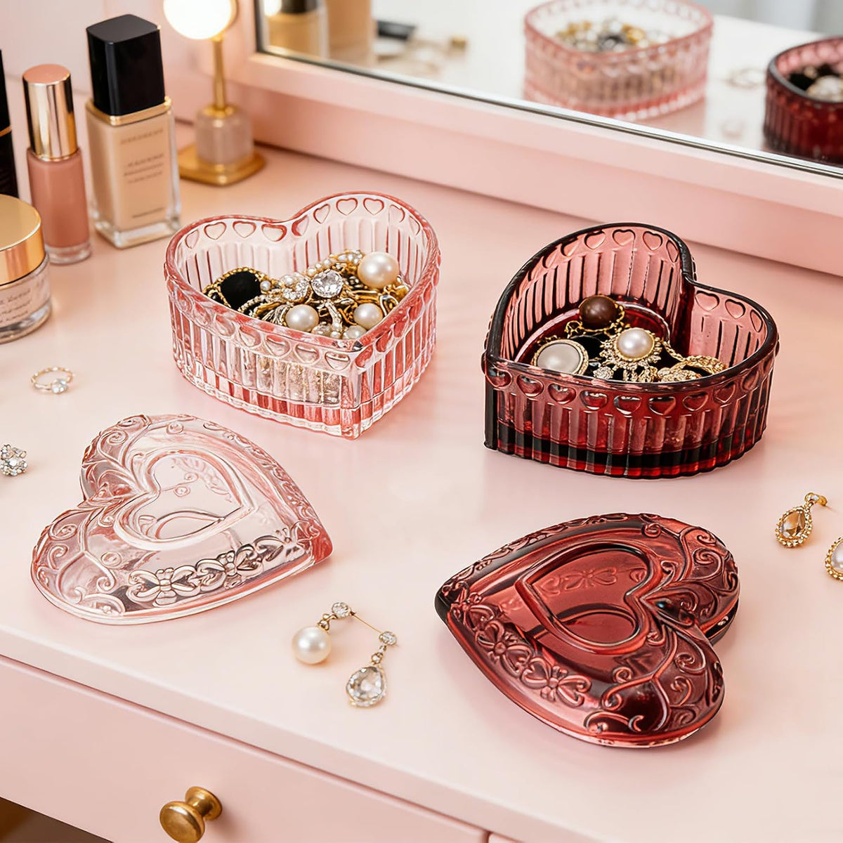 Pink Heart Shaped Jewelry Box, Heart Trinket Box