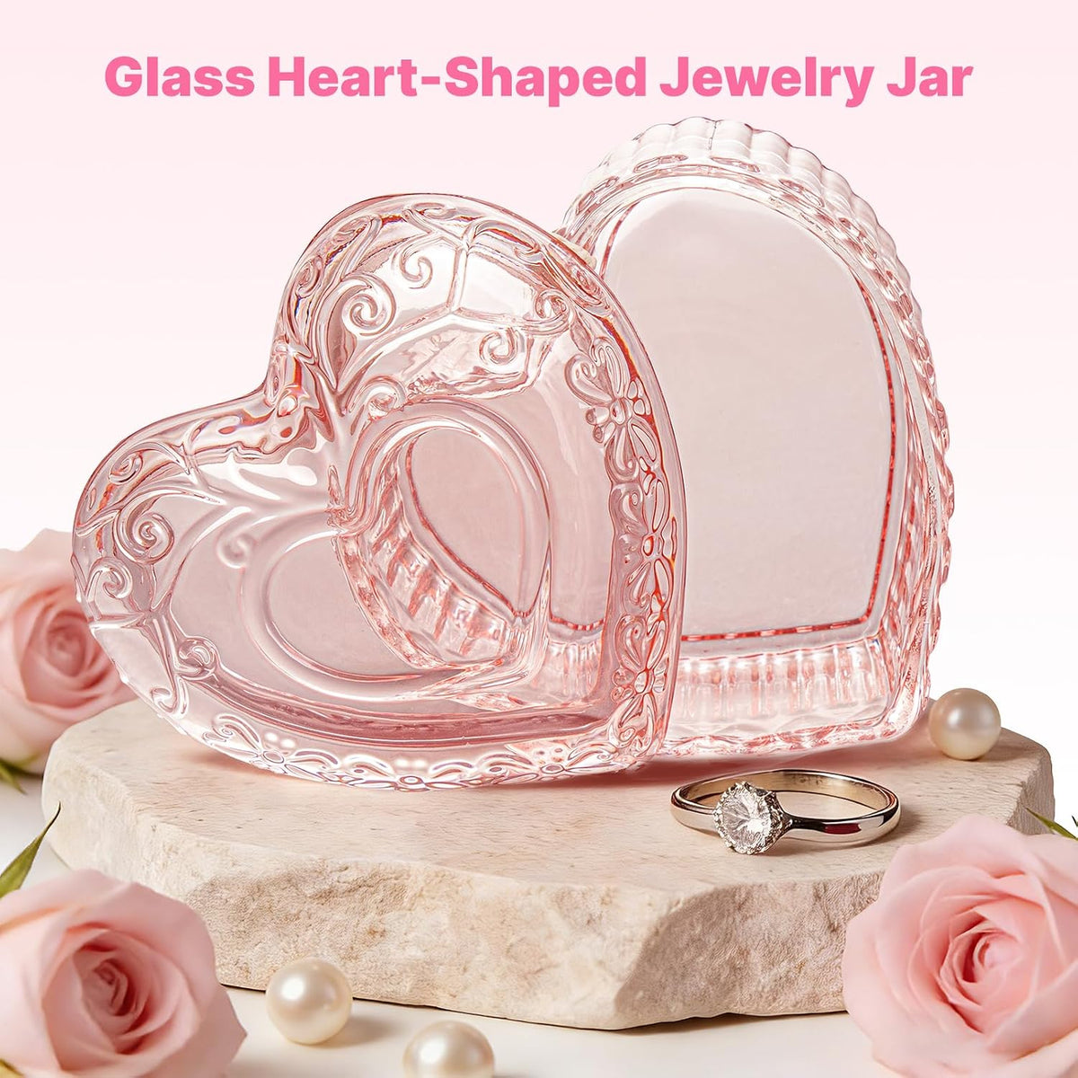 Pink Heart Shaped Jewelry Box, Heart Trinket Box