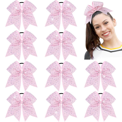 Rhinestones Cheer Bows for Cheerleaders, Pink Glitter Cheer Hair Bows