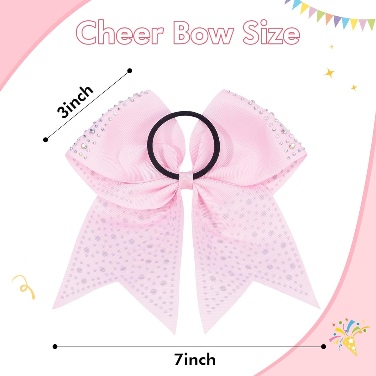 Rhinestones Cheer Bows for Cheerleaders, Pink Glitter Cheer Hair Bows
