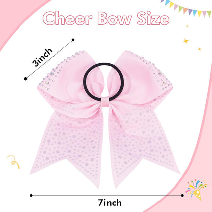 Rhinestones Cheer Bows for Cheerleaders, Pink Glitter Cheer Hair Bows