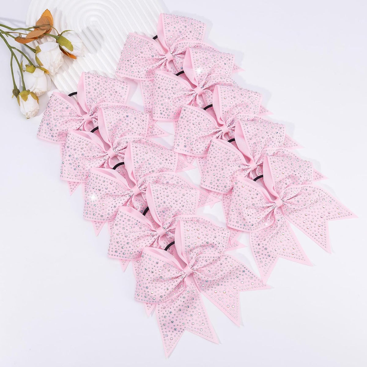 Rhinestones Cheer Bows for Cheerleaders, Pink Glitter Cheer Hair Bows
