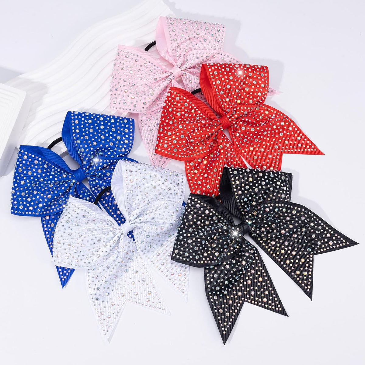 Rhinestones Cheer Bows for Cheerleaders, Pink Glitter Cheer Hair Bows