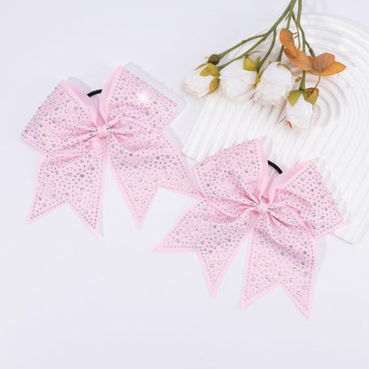 Rhinestones Cheer Bows for Cheerleaders, Pink Glitter Cheer Hair Bows