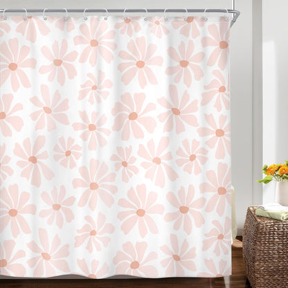 Pink Cute Shower Curtain Set Girls Kids Girly Floral Daisy Bathroom Decor