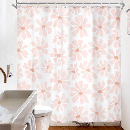 Pink Cute Shower Curtain Set Girls Kids Girly Floral Daisy Bathroom Decor