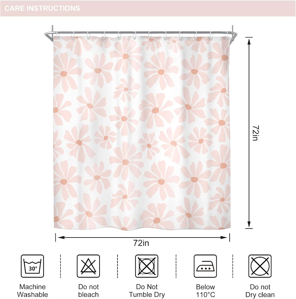Pink Cute Shower Curtain Set Girls Kids Girly Floral Daisy Bathroom Decor