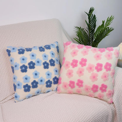 Pink Floral Throw Pillow Covers 18x18 Inch Set of 2, Flower Jacquard Farmhouse Decorative Faux Fur Cushion Cases for Sofa Bedroom Living Room Home Decor Pink x2