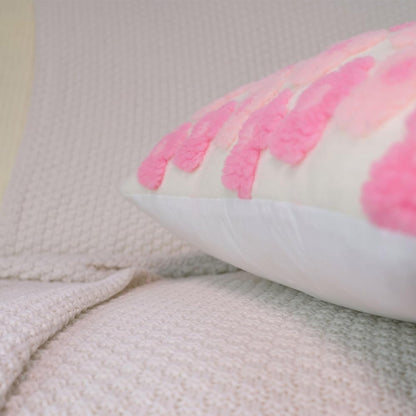 Pink Floral Throw Pillow Covers 18x18 Inch Set of 2, Flower Jacquard Farmhouse Decorative Faux Fur Cushion Cases for Sofa Bedroom Living Room Home Decor Pink x2