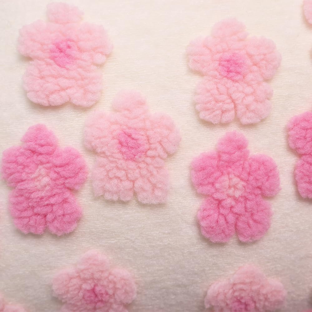 Pink Floral Throw Pillow Covers 18x18 Inch Set of 2, Flower Jacquard Farmhouse Decorative Faux Fur Cushion Cases for Sofa Bedroom Living Room Home Decor Pink x2