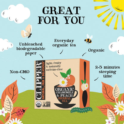 Clipper Organic Chamomile & Peach Herbal Tea, 50 Tea Bags