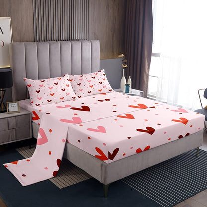 Heart Sheet Set Queen Size Cute Sheets with Deep Pocket Fitted Sheet for Boys Girls Teens Valentine's Day Bed Sheets Set Kawaii Bedding Set Room Decor Peach Pink Bed Set