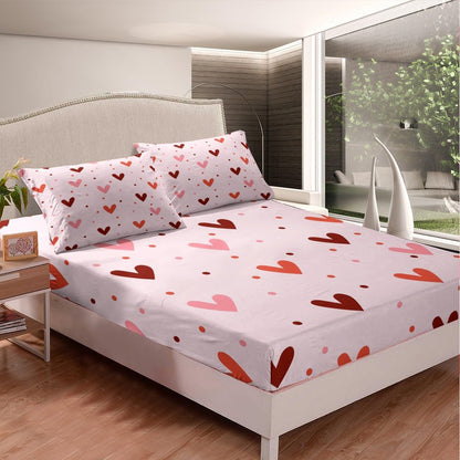 Heart Sheet Set Queen Size Cute Sheets with Deep Pocket Fitted Sheet for Boys Girls Teens Valentine's Day Bed Sheets Set Kawaii Bedding Set Room Decor Peach Pink Bed Set