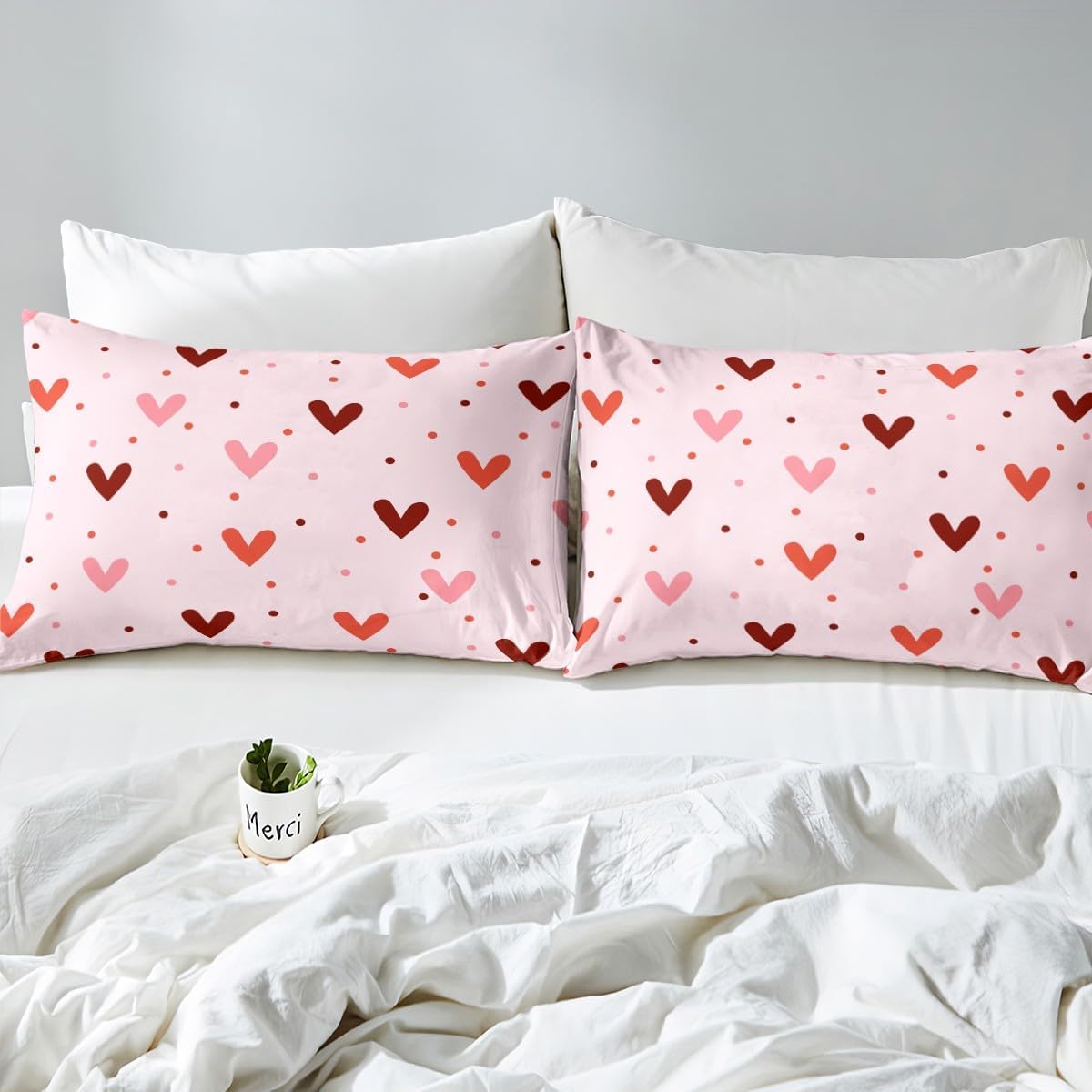 Heart Sheet Set Queen Size Cute Sheets with Deep Pocket Fitted Sheet for Boys Girls Teens Valentine's Day Bed Sheets Set Kawaii Bedding Set Room Decor Peach Pink Bed Set
