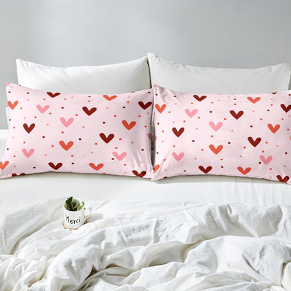 Heart Sheet Set Queen Size Cute Sheets with Deep Pocket Fitted Sheet for Boys Girls Teens Valentine's Day Bed Sheets Set Kawaii Bedding Set Room Decor Peach Pink Bed Set