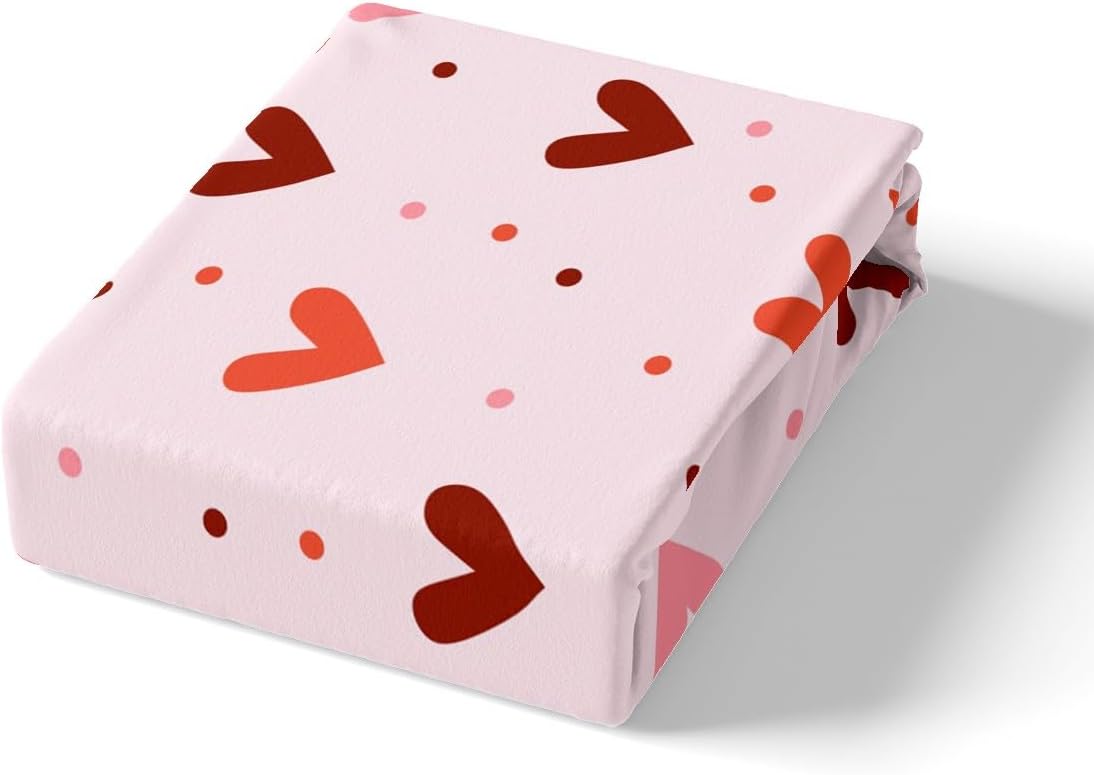 Heart Sheet Set Queen Size Cute Sheets with Deep Pocket Fitted Sheet for Boys Girls Teens Valentine's Day Bed Sheets Set Kawaii Bedding Set Room Decor Peach Pink Bed Set