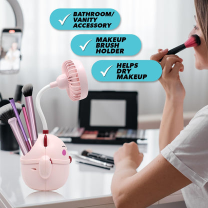 Cute Pink Cat Desk Fan with Pen Holder — Cat Fan for Women, Animal Fan, Funny Office Accessories, Cat Lover Gift, Small USB Fan, Aesthetic Decor
