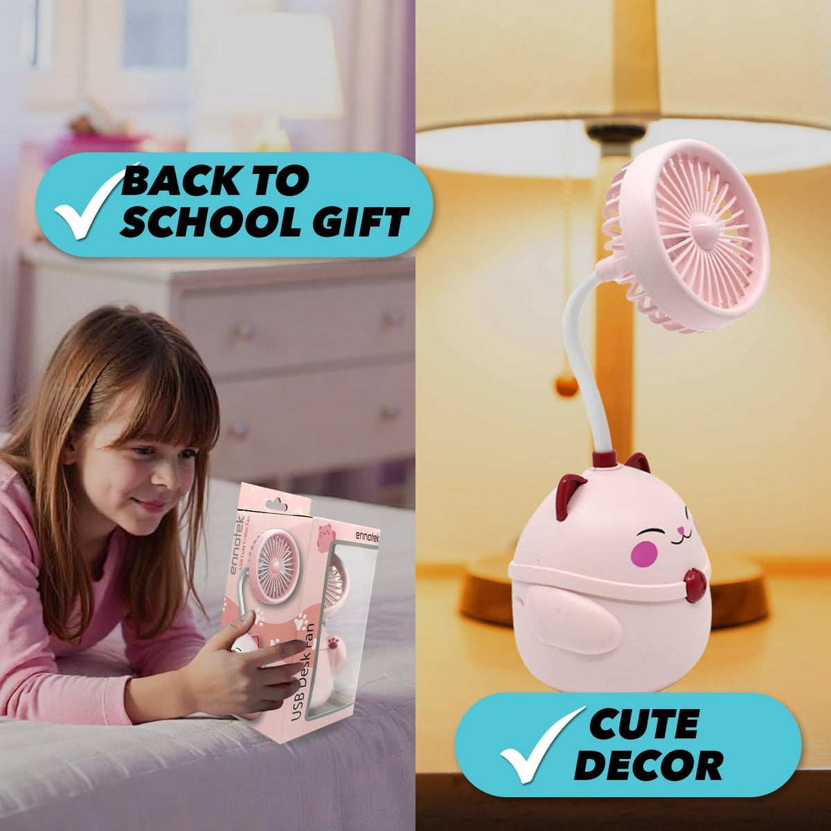 Cute Pink Cat Desk Fan with Pen Holder — Cat Fan for Women, Animal Fan, Funny Office Accessories, Cat Lover Gift, Small USB Fan, Aesthetic Decor