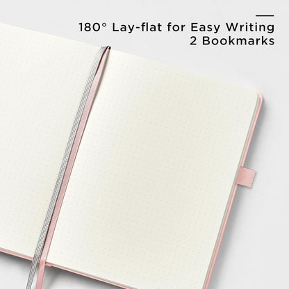 & Dotted Journal Notebook, A5 Hardcover Aesthetic Dotted Notebook – 160 Pages 100gsm Thick Dot Grid Paper, 3 Sticker Sheets – Gift-Ready Journaling Kit for Women (Peach Pink)