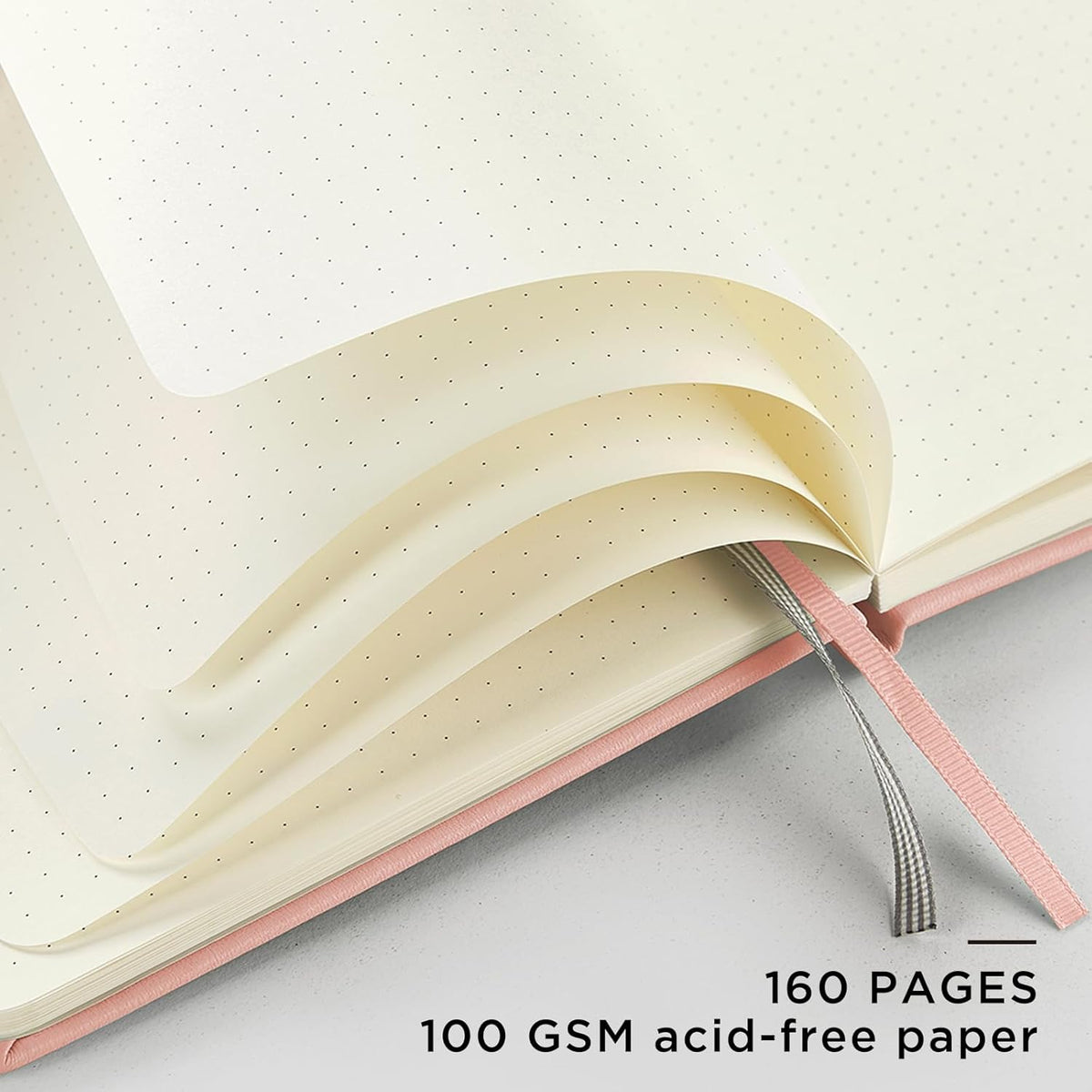 & Dotted Journal Notebook, A5 Hardcover Aesthetic Dotted Notebook – 160 Pages 100gsm Thick Dot Grid Paper, 3 Sticker Sheets – Gift-Ready Journaling Kit for Women (Peach Pink)