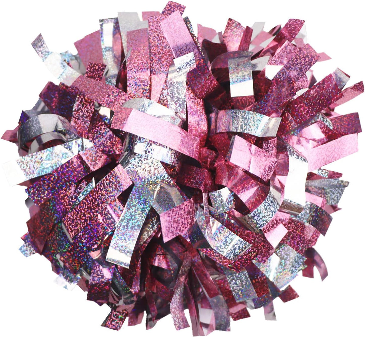2 Pack 6 Inches Metallic Holographic Cheerleading Pom Poms, Cheer Pom Pom with Baton Handle, Pompoms Cheerleader for Kids Girls Cheering Squad Daily Training Team Spirit