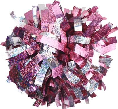 2 Pack 6 Inches Metallic Holographic Cheerleading Pom Poms, Cheer Pom Pom with Baton Handle, Pompoms Cheerleader for Kids Girls Cheering Squad Daily Training Team Spirit