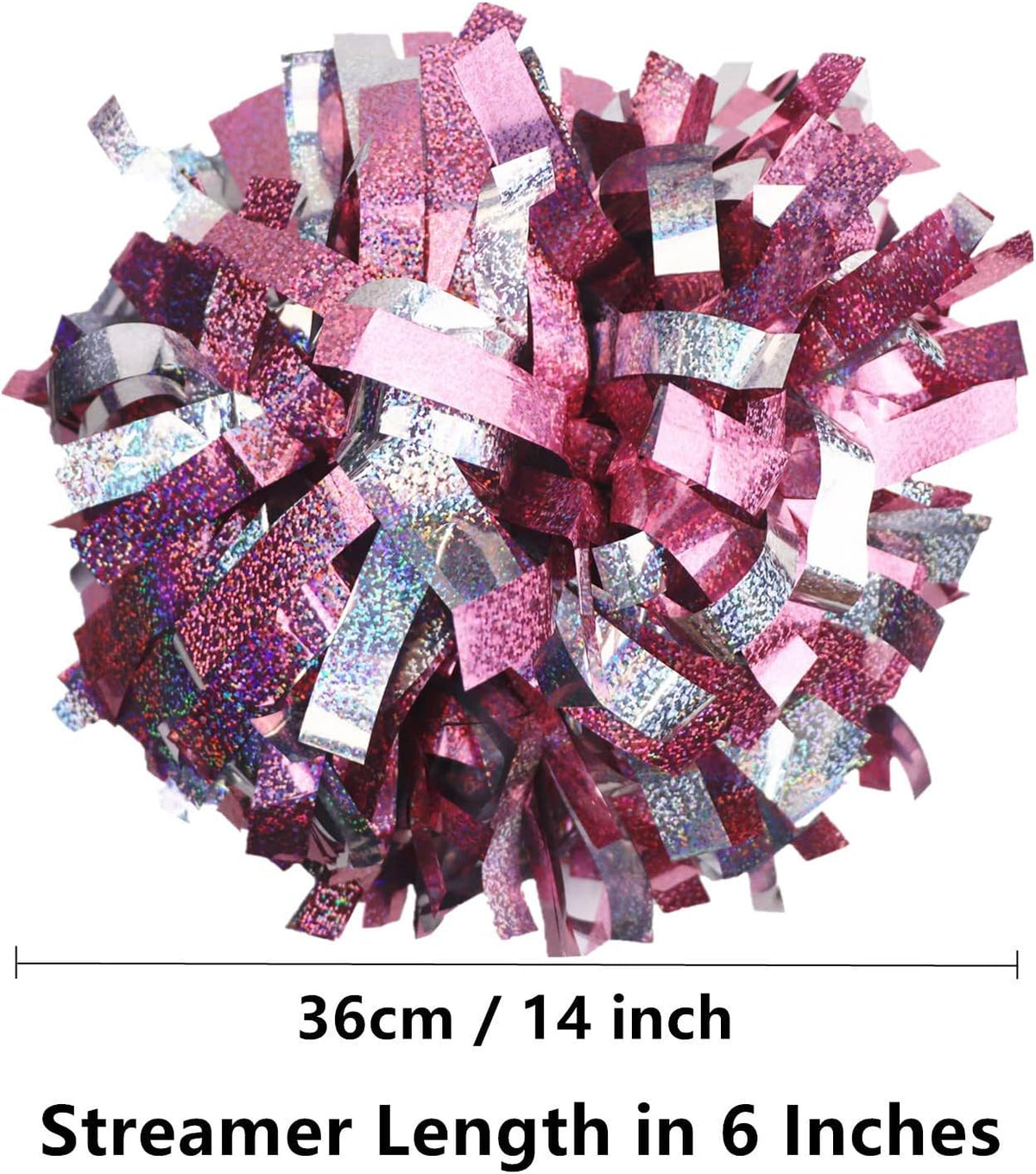 2 Pack 6 Inches Metallic Holographic Cheerleading Pom Poms, Cheer Pom Pom with Baton Handle, Pompoms Cheerleader for Kids Girls Cheering Squad Daily Training Team Spirit