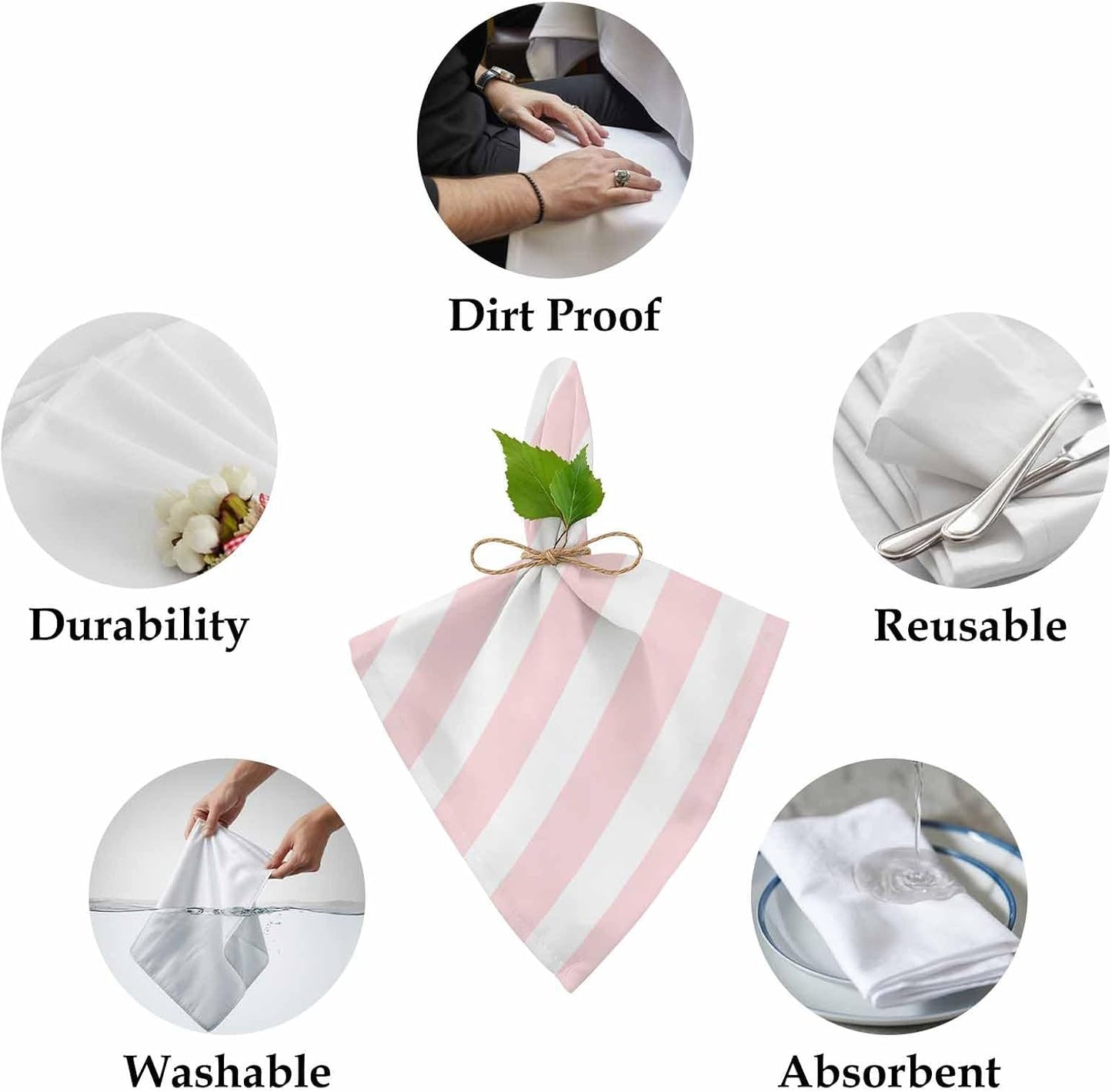 Cloth Napkins Set of 1 Pink Stripes 20x20 Inch Washable Dinner Napkin Pink White Vertical Striped Reusable Soft Table Napkins for Party Wedding Restaurant Hotel