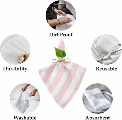 Cloth Napkins Set of 1 Pink Stripes 20x20 Inch Washable Dinner Napkin Pink White Vertical Striped Reusable Soft Table Napkins for Party Wedding Restaurant Hotel