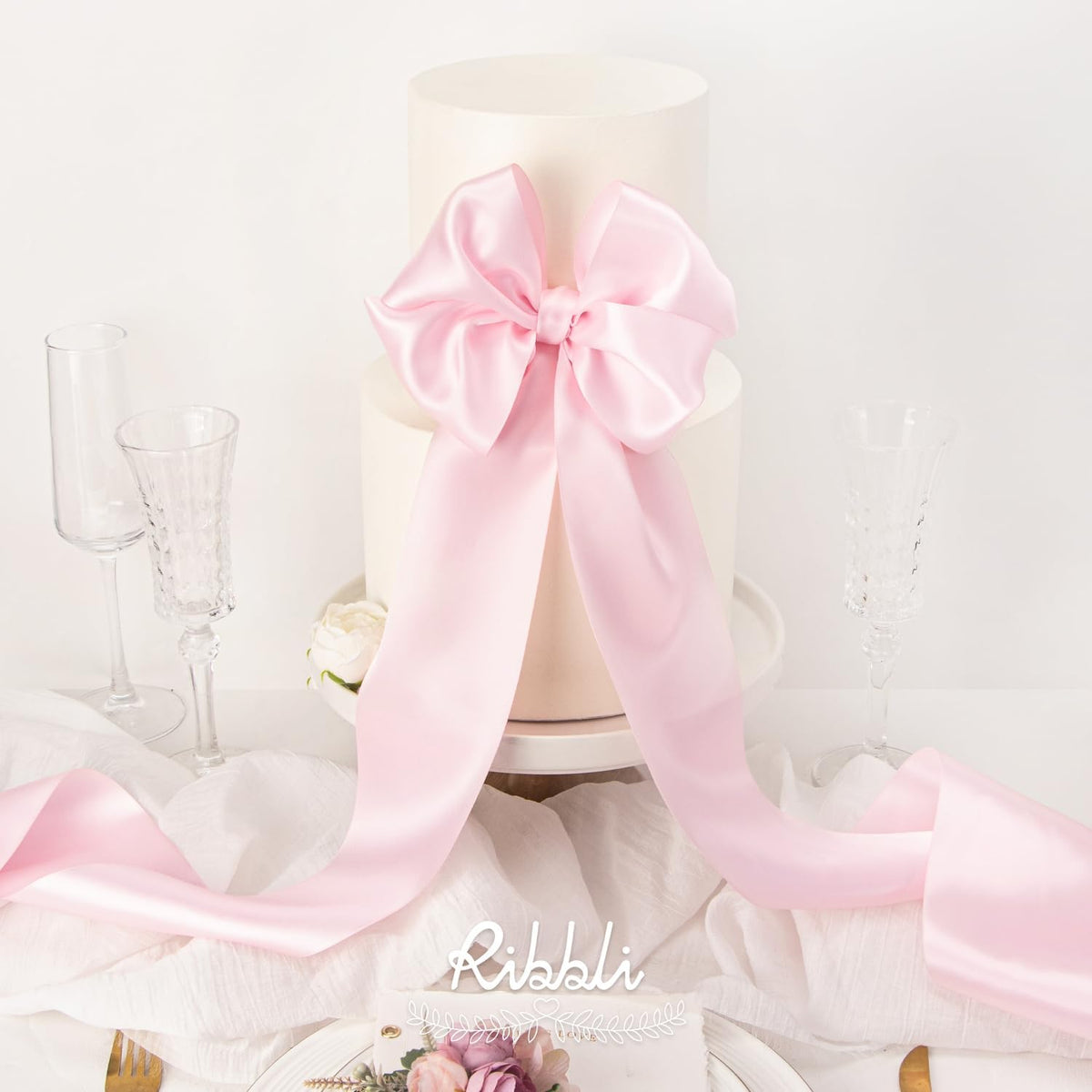 Light Pink Satin Ribbon 4 Inch Wide Baby Pink Ribbon for Wedding Chair Sash Grand Opening Ceremony Big Bows Gift Wrapping Floral Crafts Cake Decor-Double Faced Satin Continuous 10 Yards